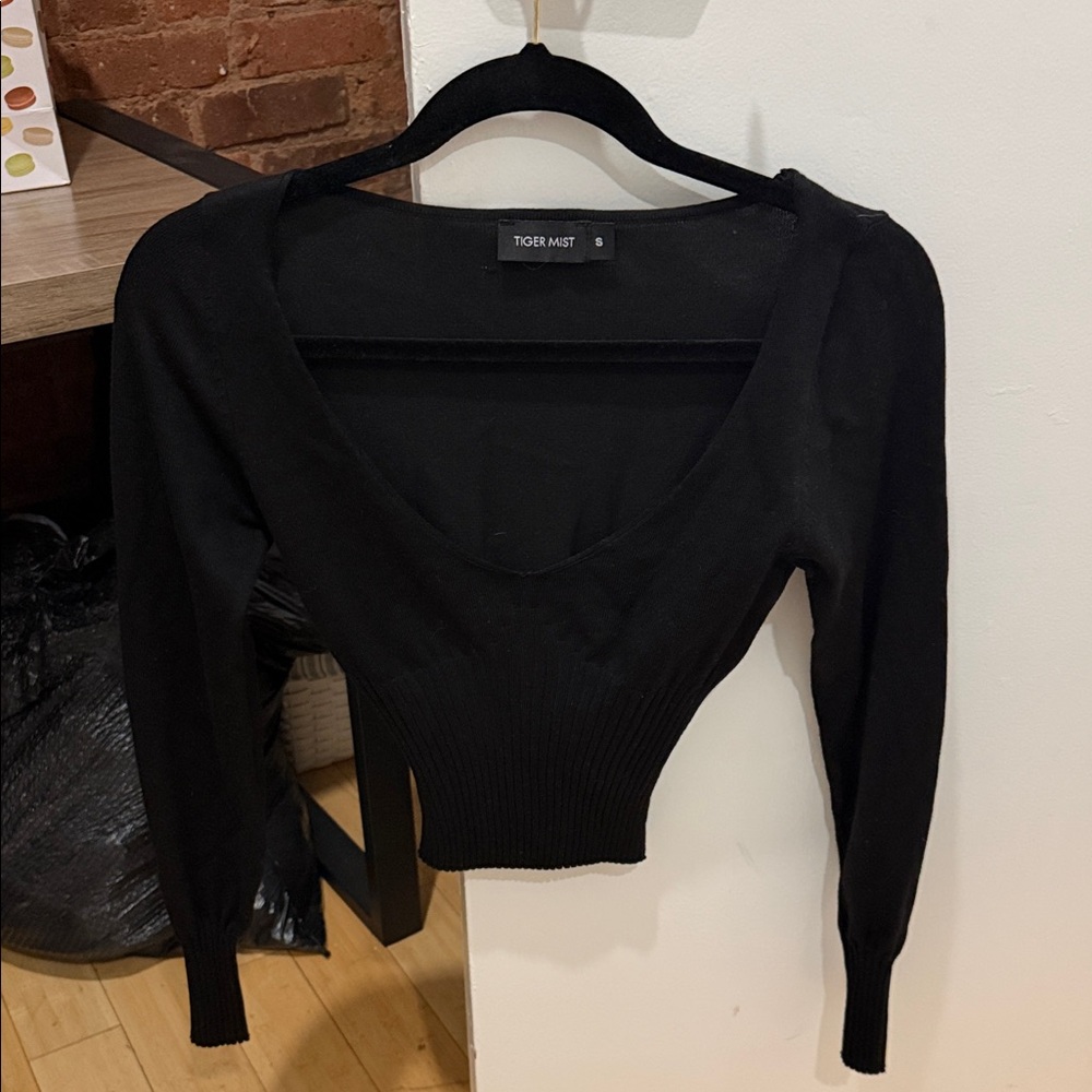 Tiger Mist Black V-Neck Crop Top